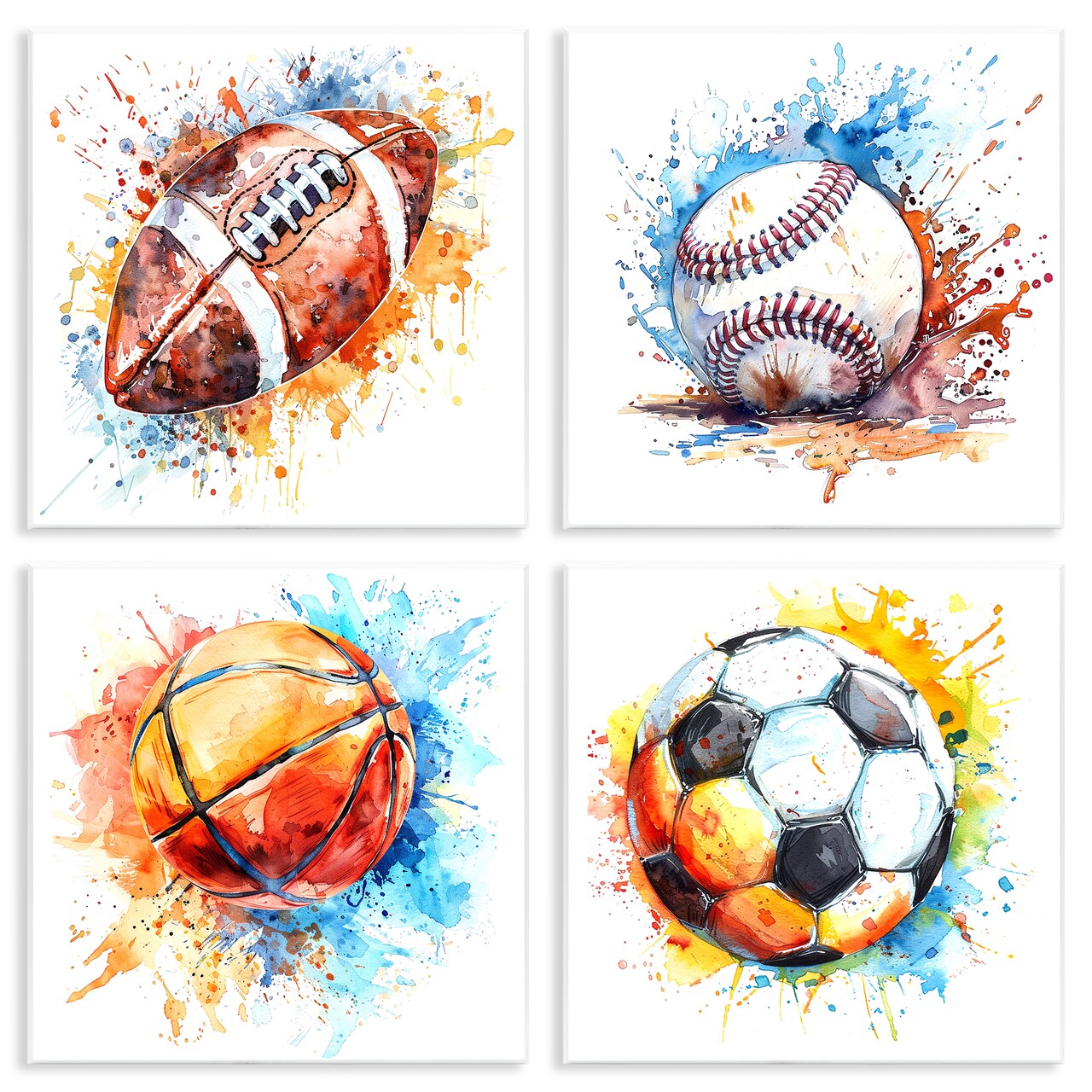 Stupell Industries Modern Splash Sports Balls 4pc Wall Plaque Art Set Design by LSR Design Studio